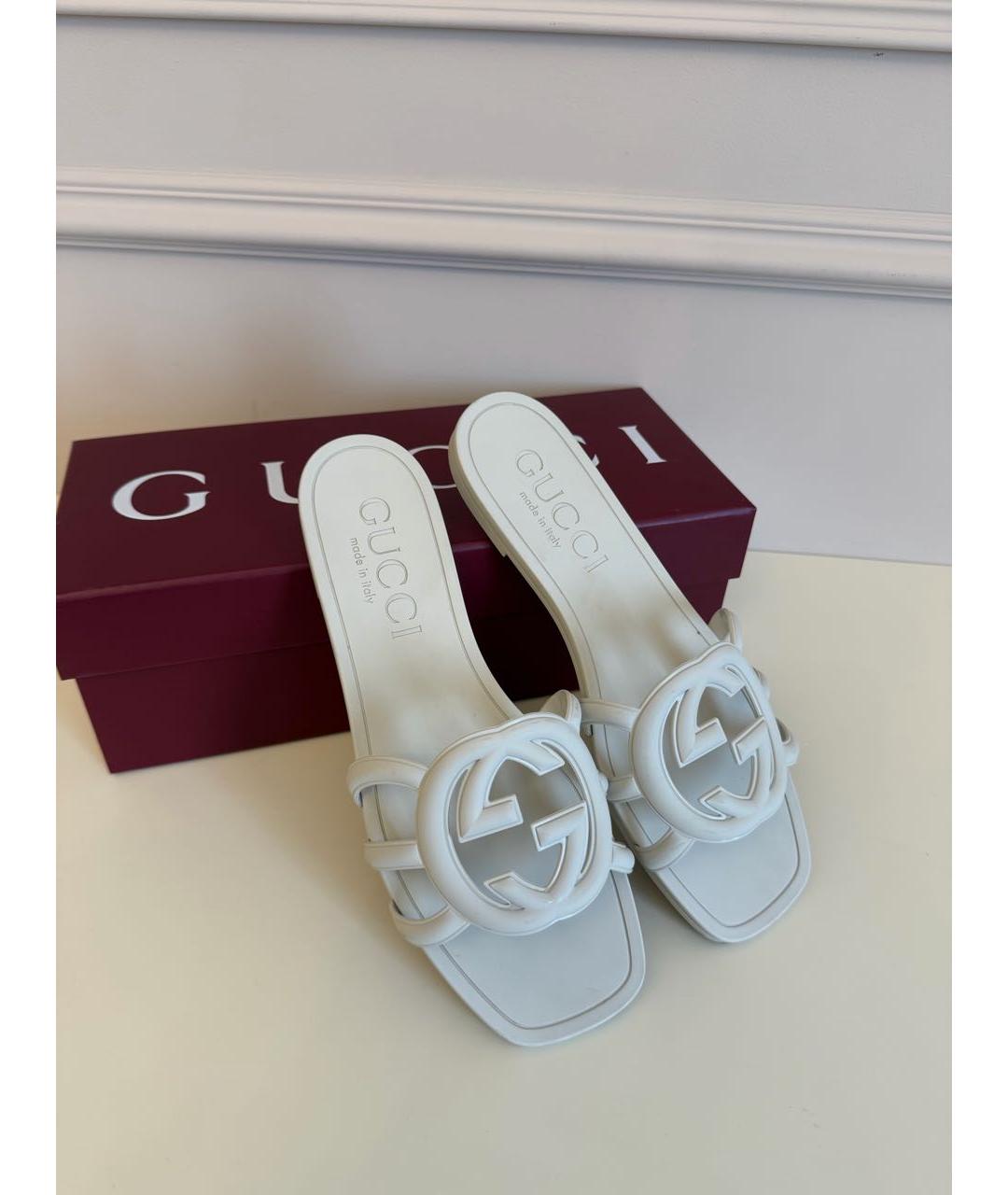 GUCCI Бежевые резиновые шлепанцы, фото 5