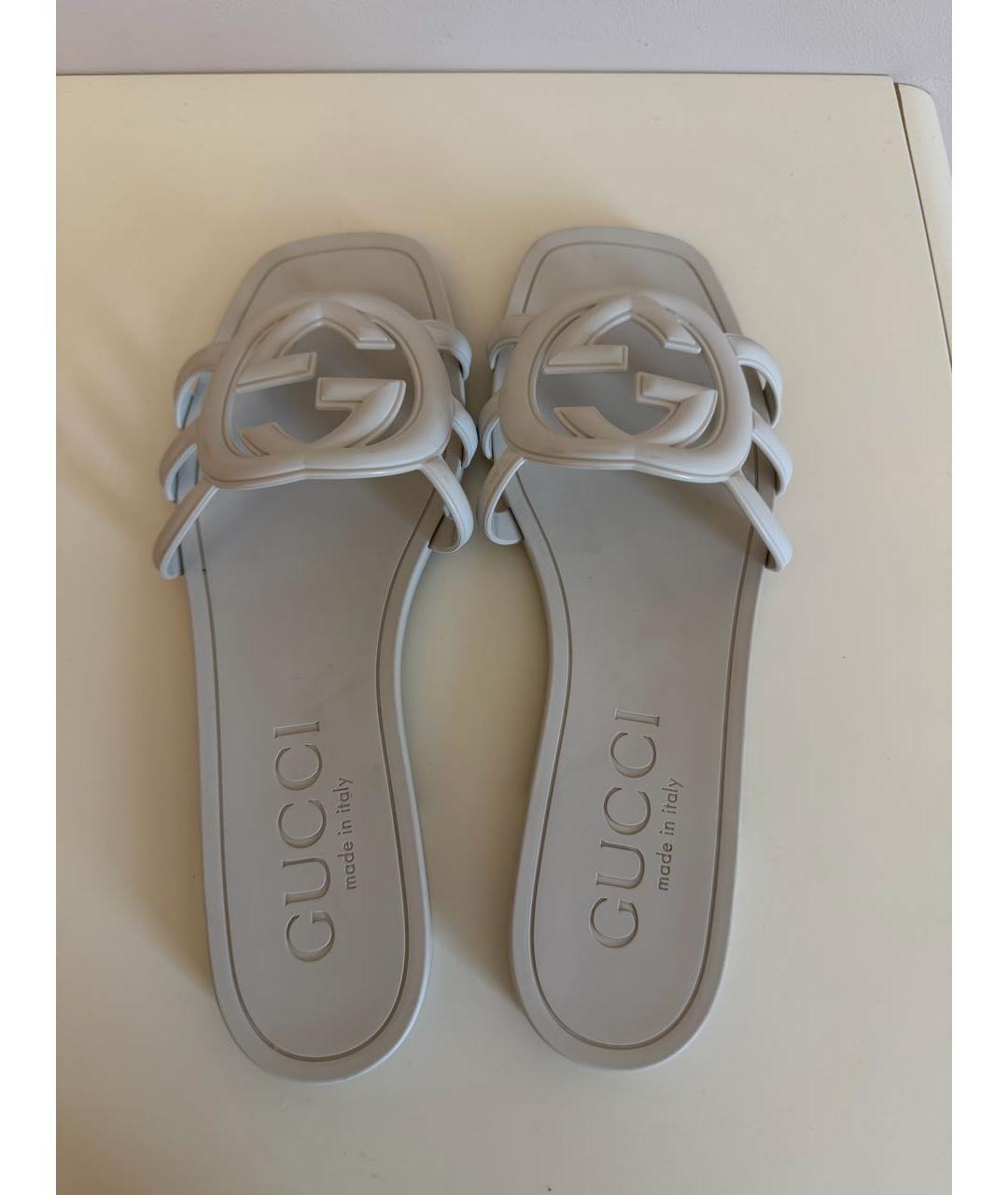 GUCCI Бежевые резиновые шлепанцы, фото 3
