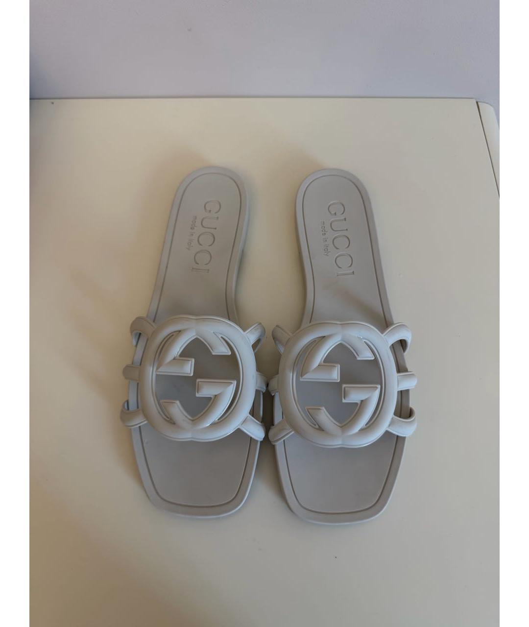 GUCCI Бежевые резиновые шлепанцы, фото 2