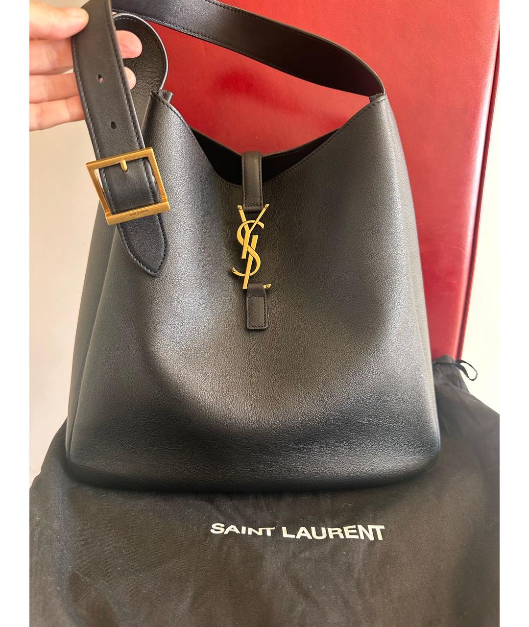 SAINT LAURENT Черная кожаная сумка тоут, фото 5