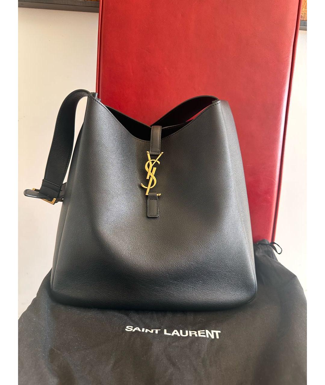 SAINT LAURENT Черная кожаная сумка тоут, фото 3