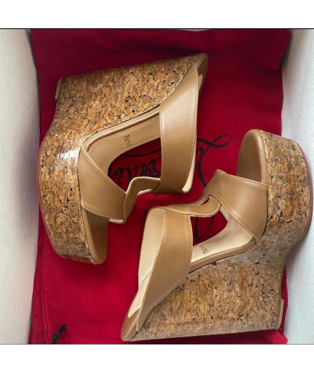 CHRISTIAN LOUBOUTIN Коричневые кожаные босоножки, фото 7