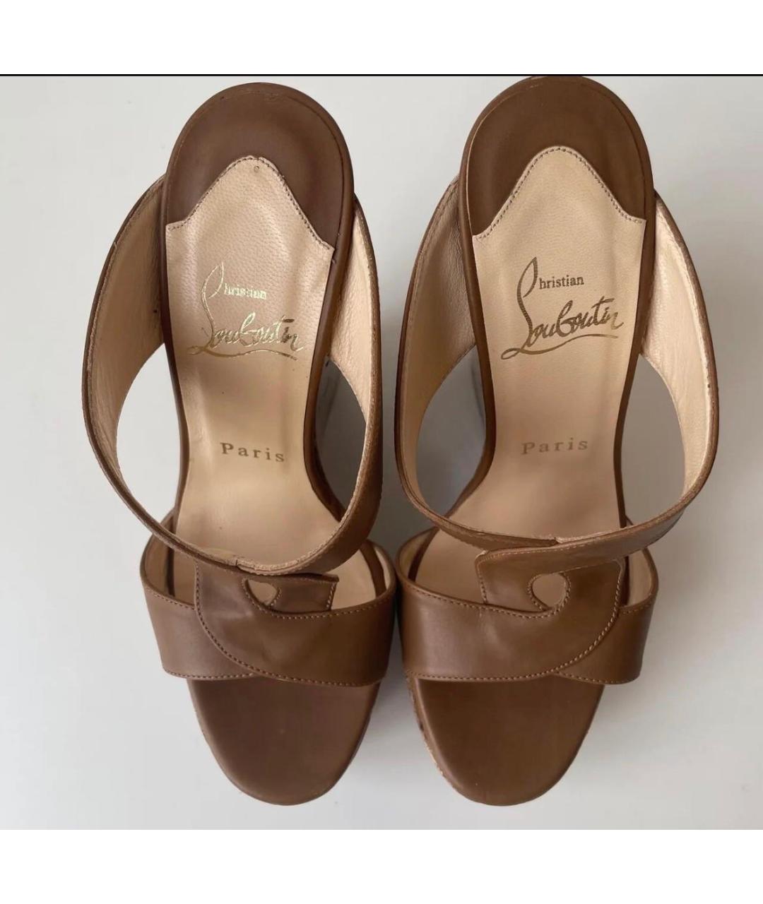 CHRISTIAN LOUBOUTIN Коричневые кожаные босоножки, фото 4