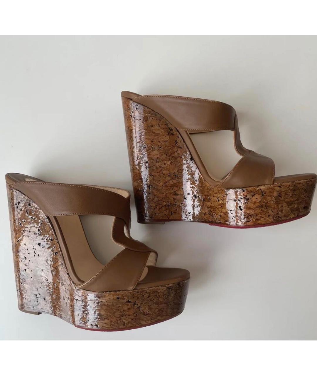 CHRISTIAN LOUBOUTIN Коричневые кожаные босоножки, фото 6
