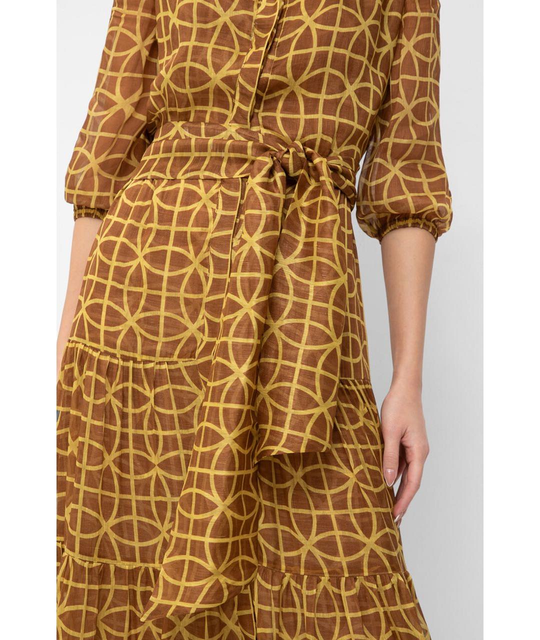 KITON Коричневое льняное повседневное платье, фото 4
