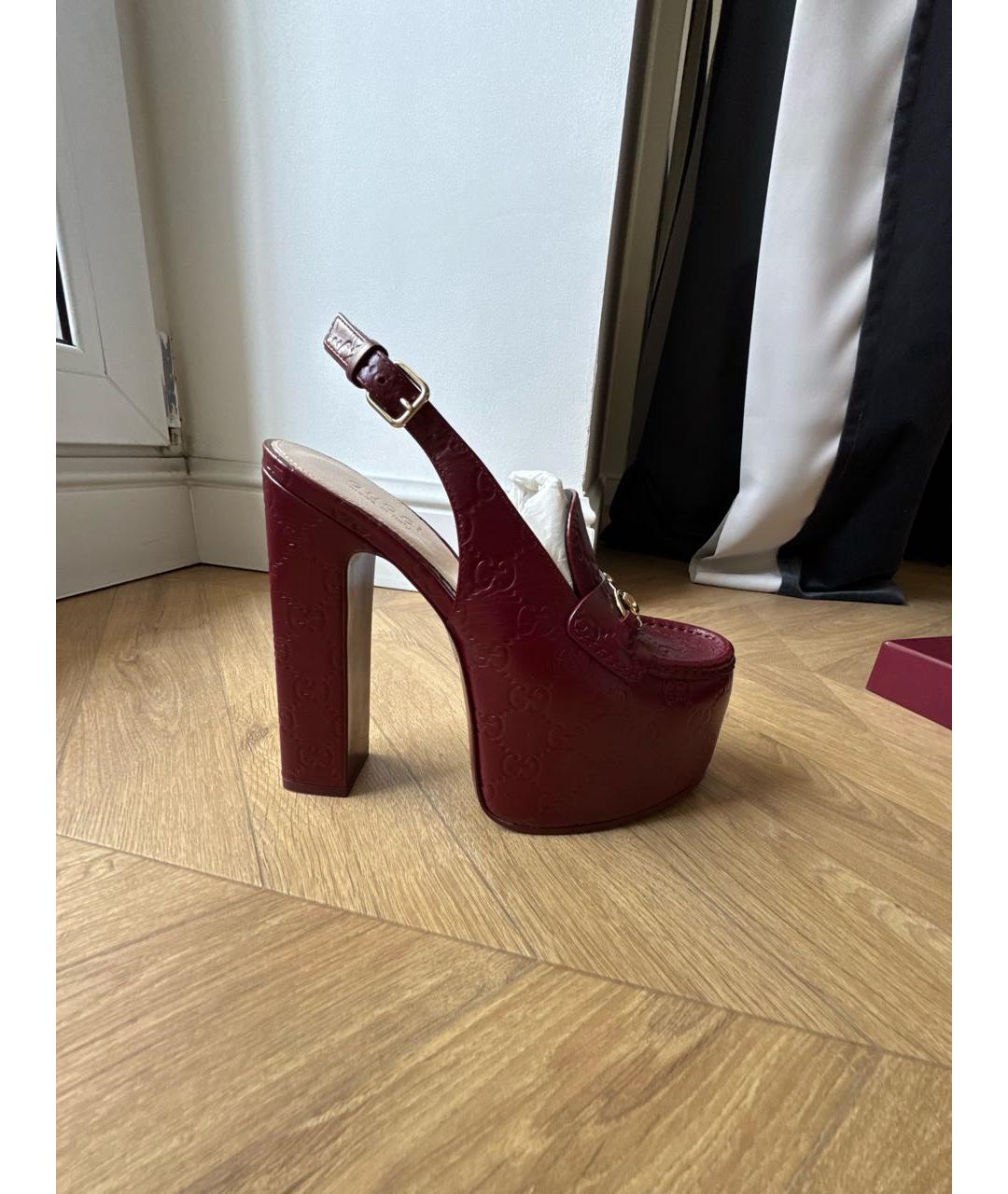 GUCCI Бордовые кожаные туфли, фото 7