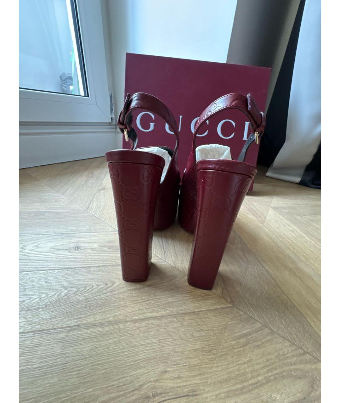 GUCCI Бордовые кожаные туфли, фото 4