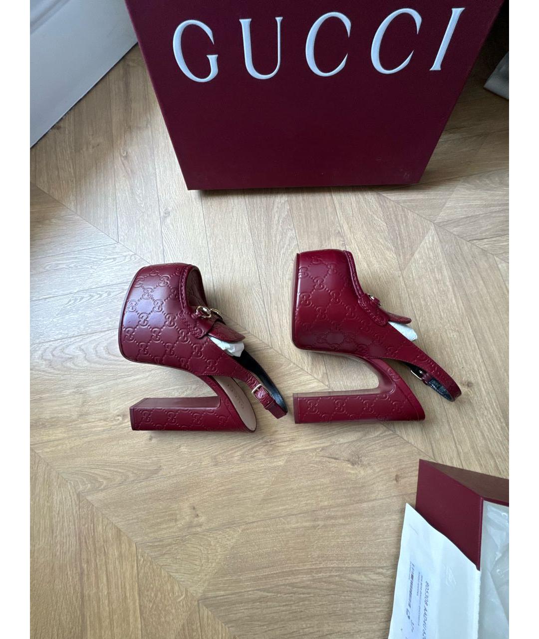 GUCCI Бордовые кожаные туфли, фото 5