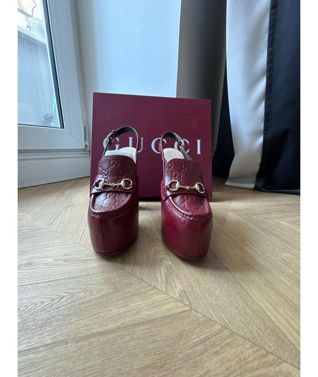 GUCCI Бордовые кожаные туфли, фото 2