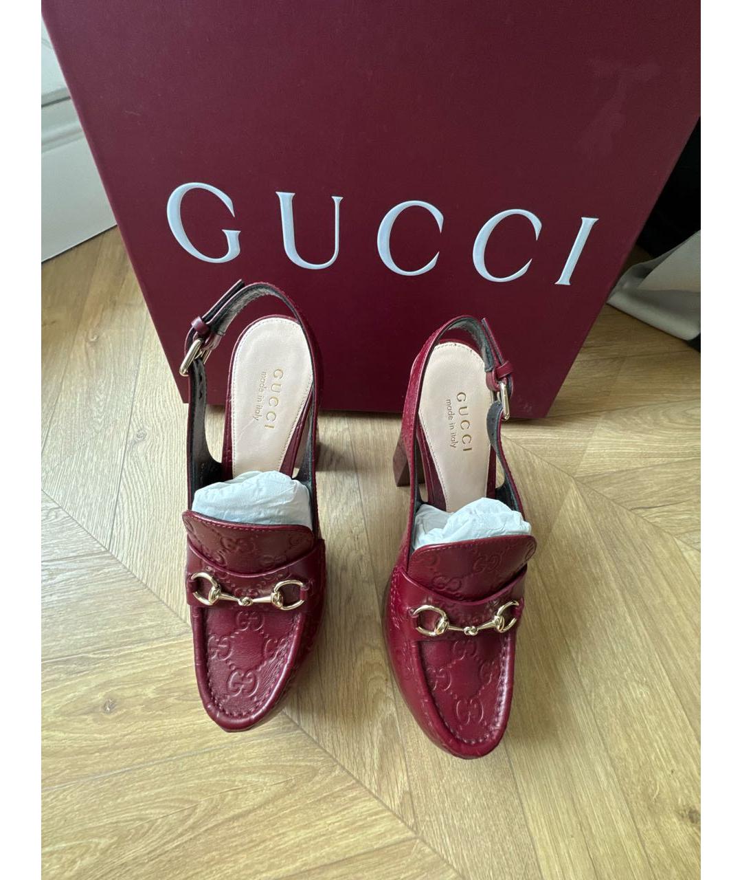 GUCCI Бордовые кожаные туфли, фото 3