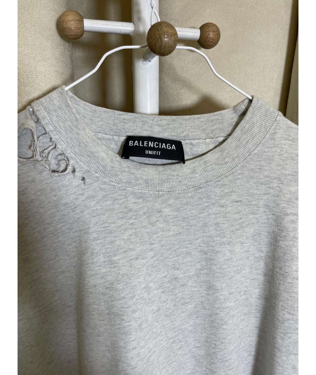 BALENCIAGA Серая хлопковая футболка, фото 3