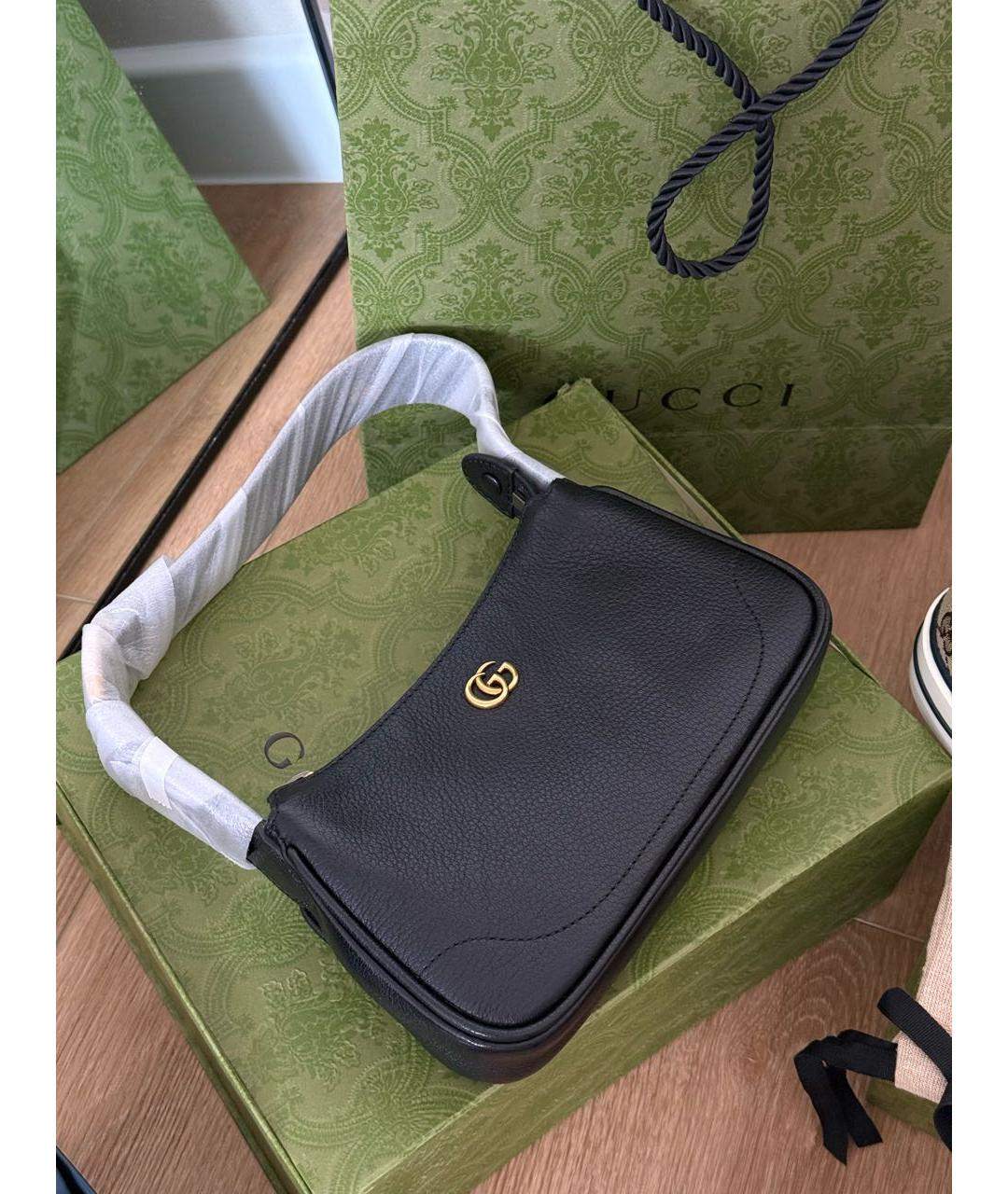 GUCCI Черная кожаная сумка через плечо, фото 4