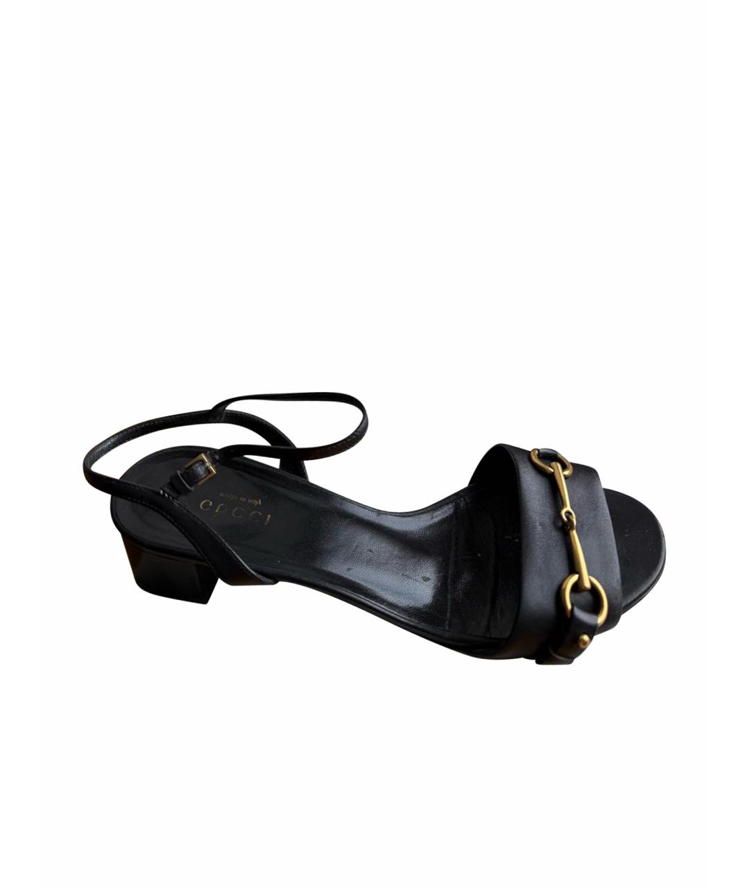 GUCCI Черные кожаные босоножки, фото 1