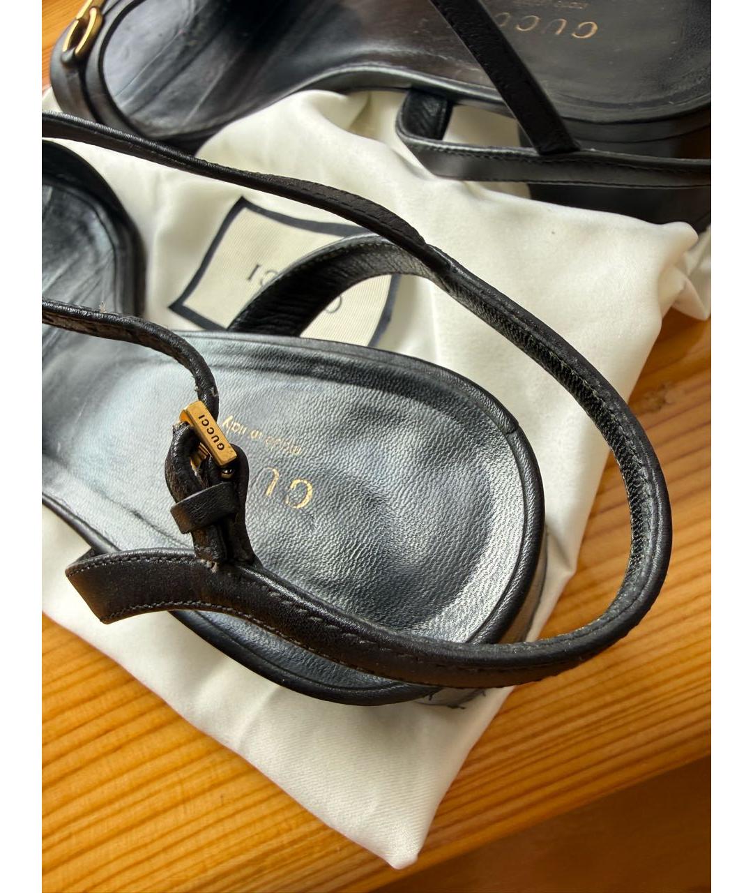 GUCCI Черные кожаные босоножки, фото 4