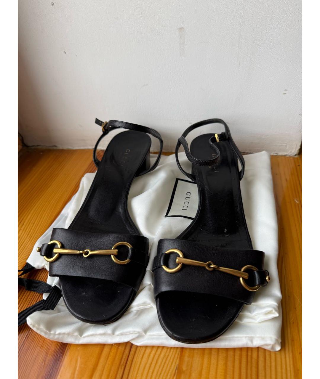 GUCCI Черные кожаные босоножки, фото 2