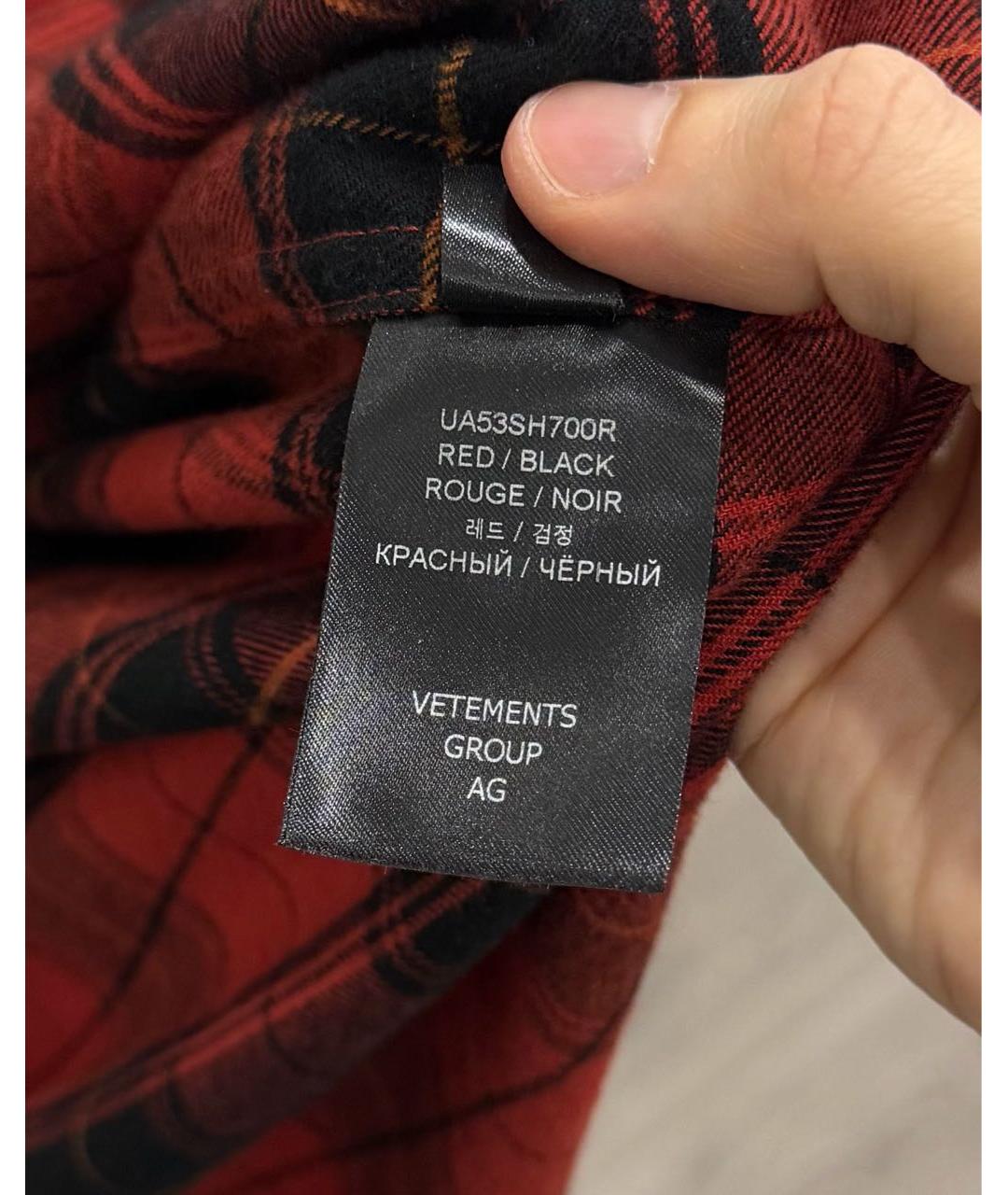 VETEMENTS Красная хлопковая кэжуал рубашка, фото 7