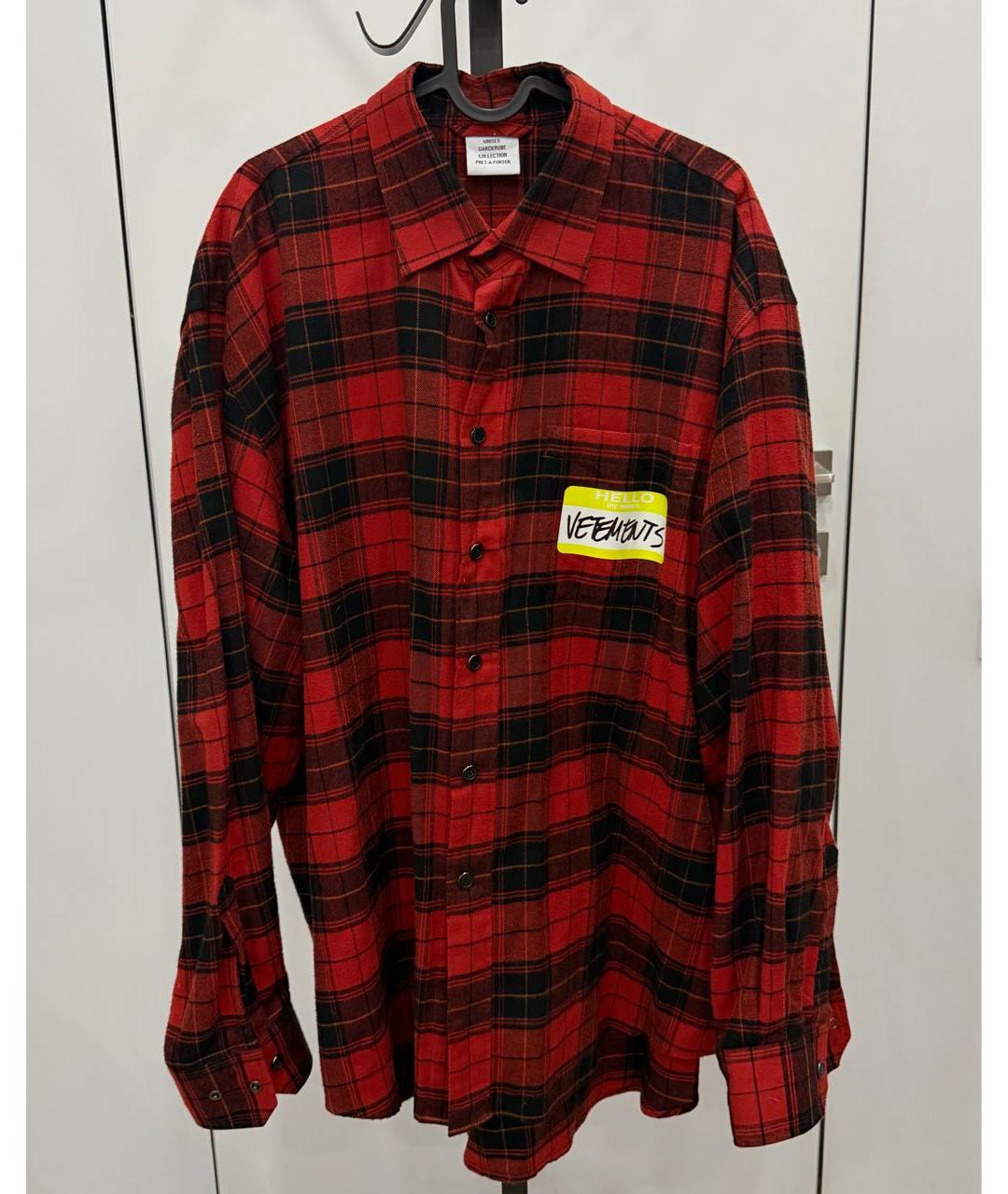 VETEMENTS Красная хлопковая кэжуал рубашка, фото 2