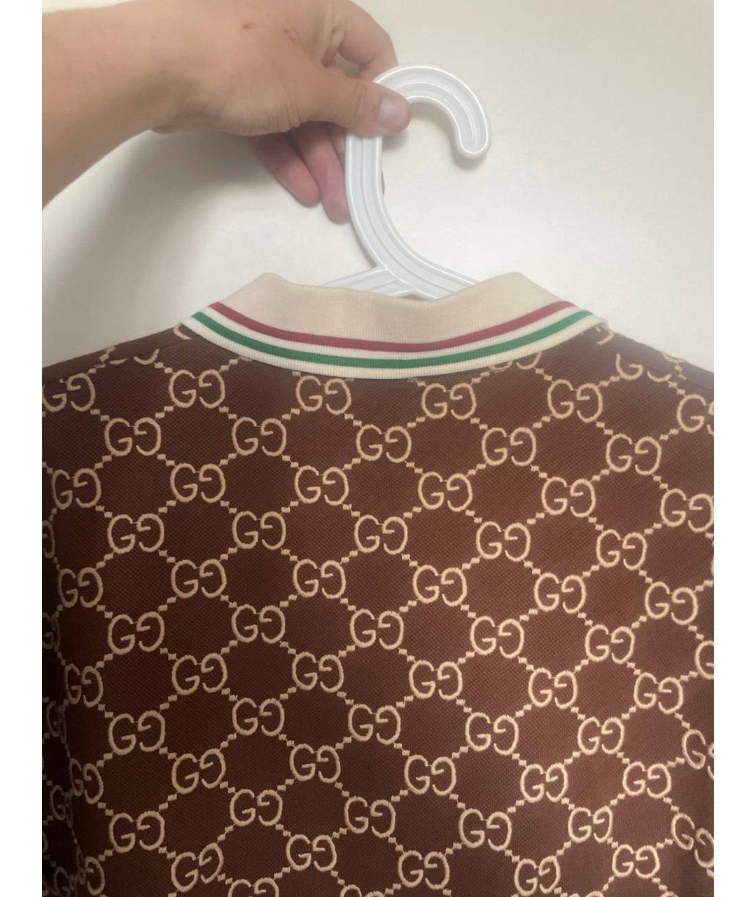 GUCCI Коричневое хлопковое поло с коротким рукавом, фото 3