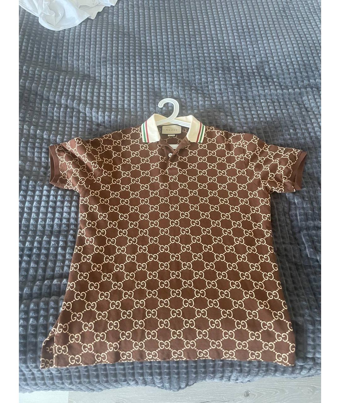 GUCCI Коричневое хлопковое поло с коротким рукавом, фото 5
