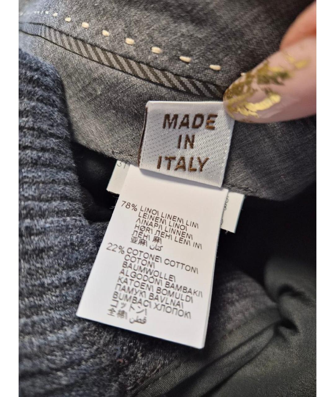 BRUNELLO CUCINELLI Серые льняные брюки широкие, фото 4
