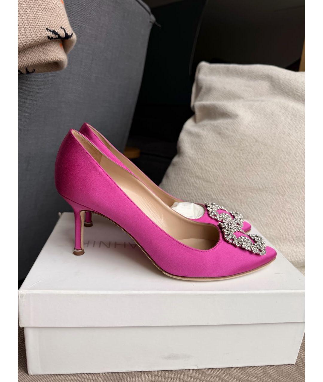 MANOLO BLAHNIK Розовые текстильные туфли, фото 9