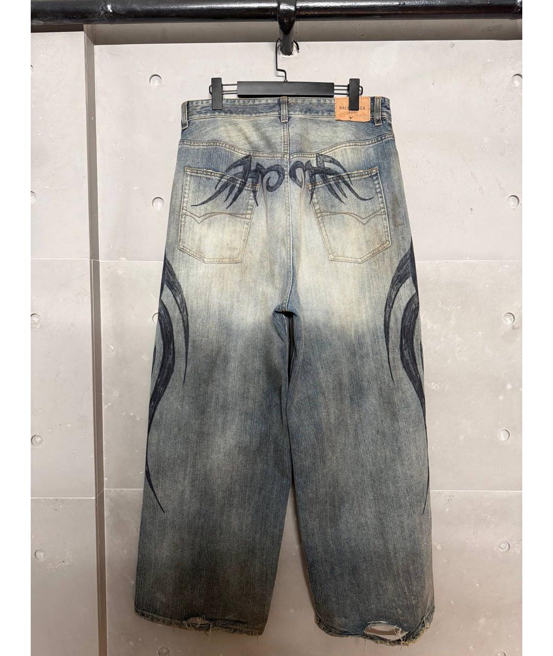 BALENCIAGA Голубые хлопковые прямые джинсы, фото 2