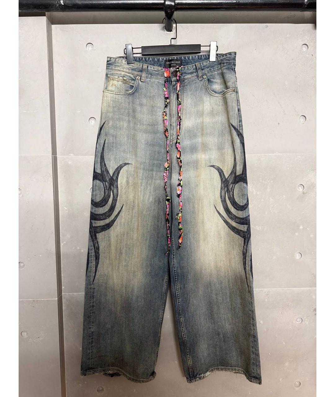 BALENCIAGA Голубые хлопковые прямые джинсы, фото 3