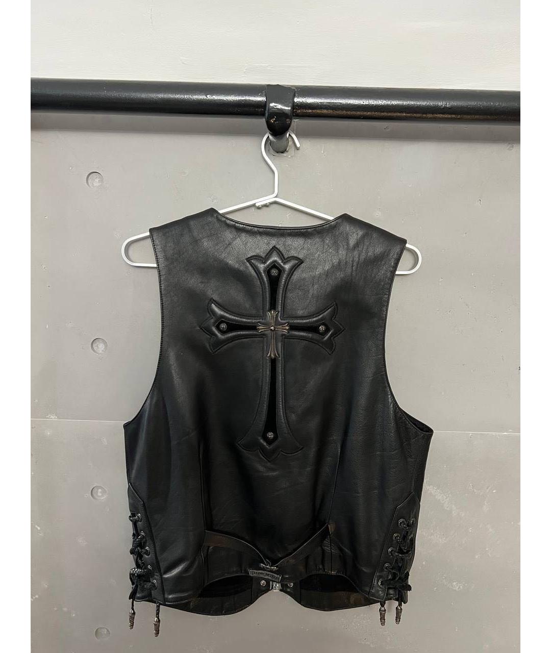 CHROME HEARTS Черный кожаный жилет, фото 2