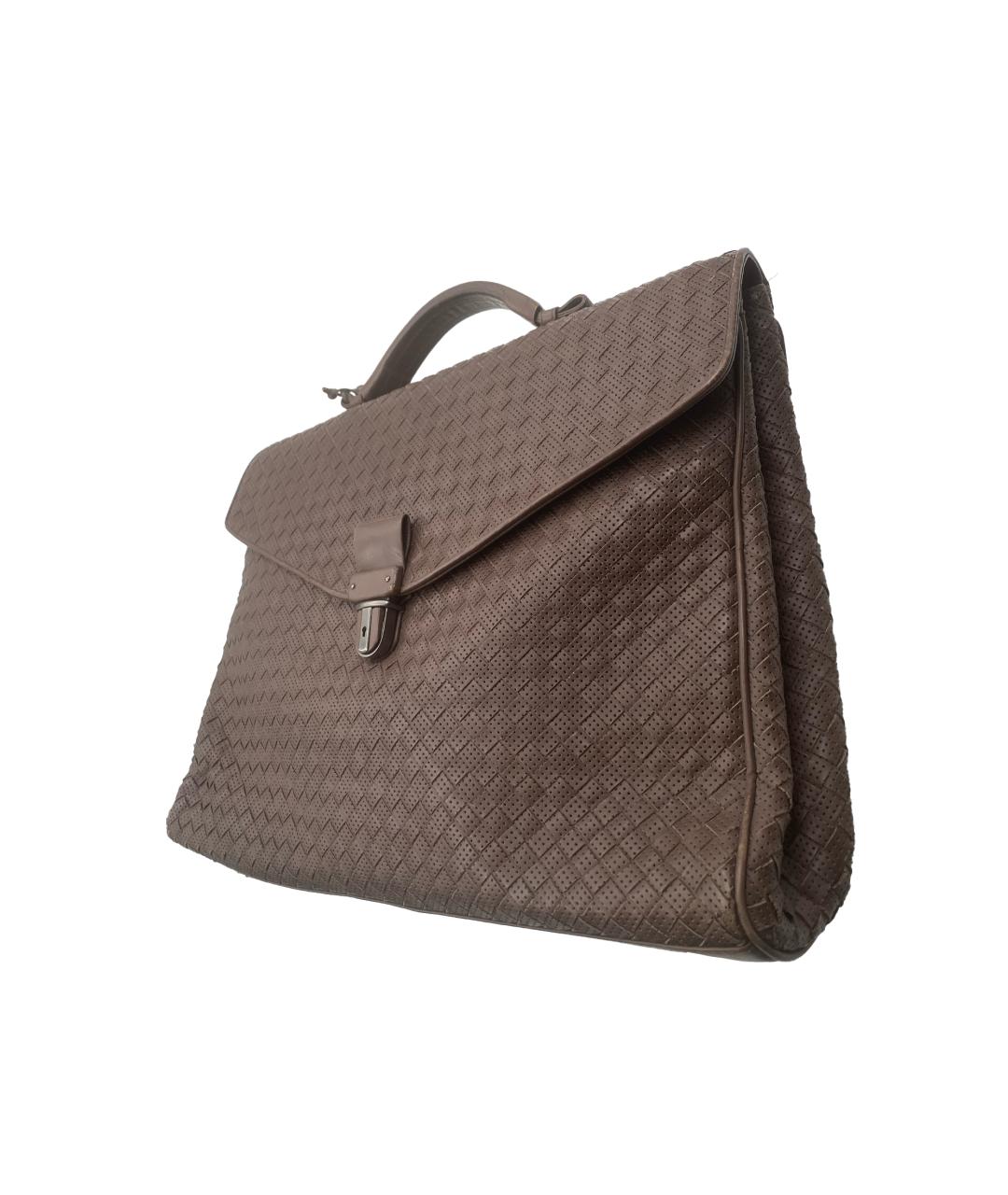 BOTTEGA VENETA Коричневый кожаный портфель, фото 2