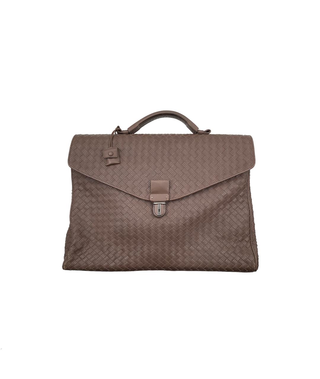 BOTTEGA VENETA Коричневый кожаный портфель, фото 1