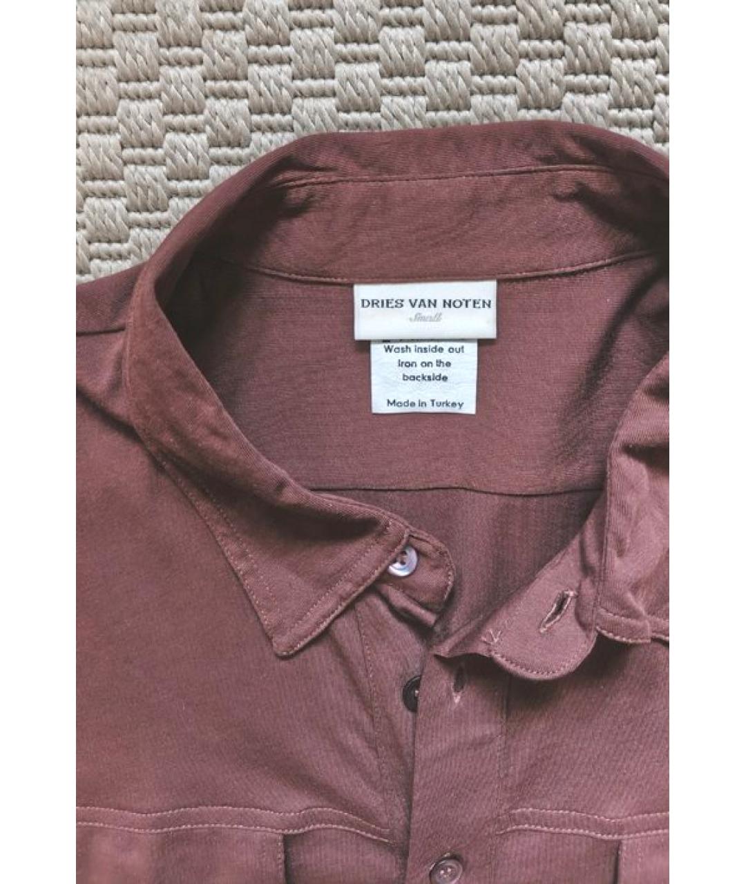 DRIES VAN NOTEN Коричневое хлопковое поло с коротким рукавом, фото 2