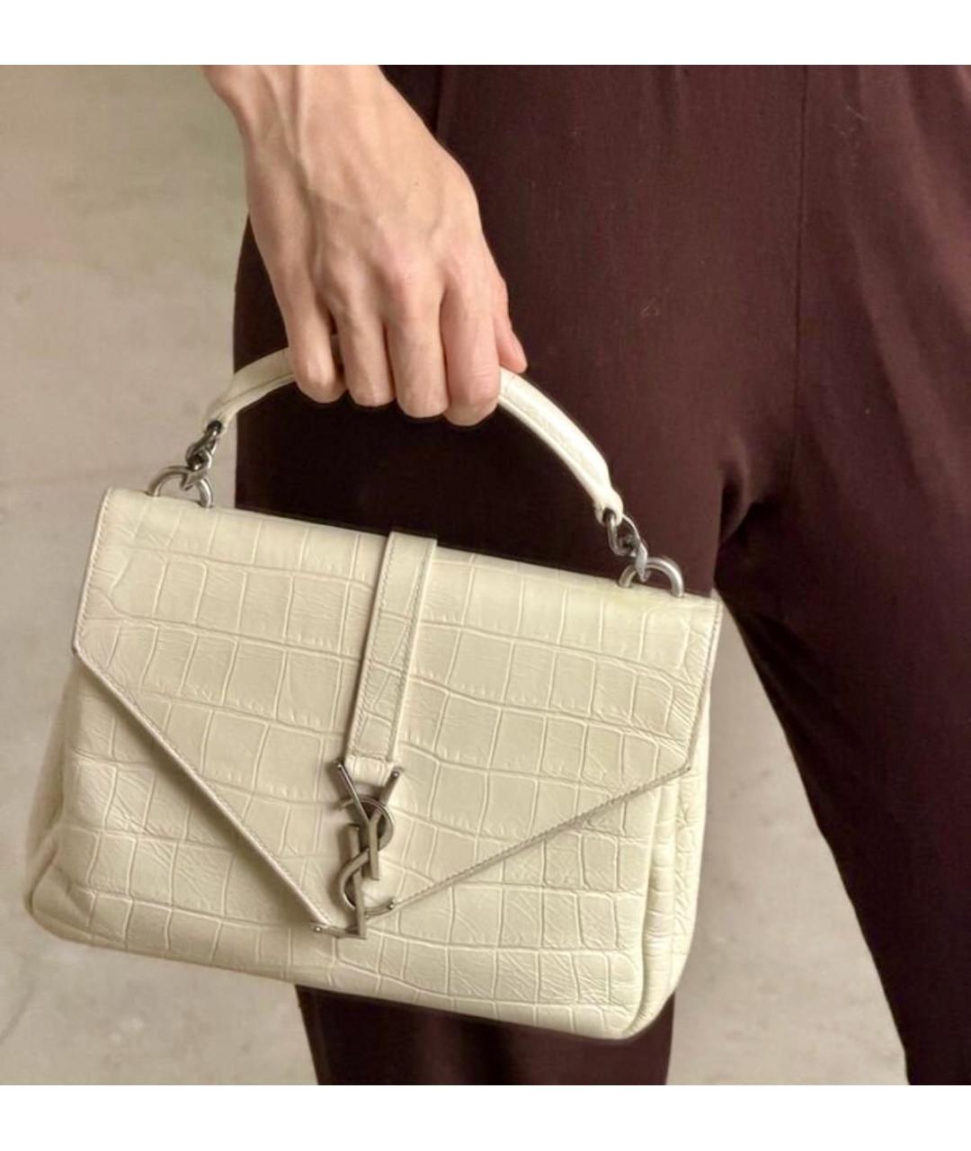 SAINT LAURENT Бежевая кожаная сумка через плечо, фото 5