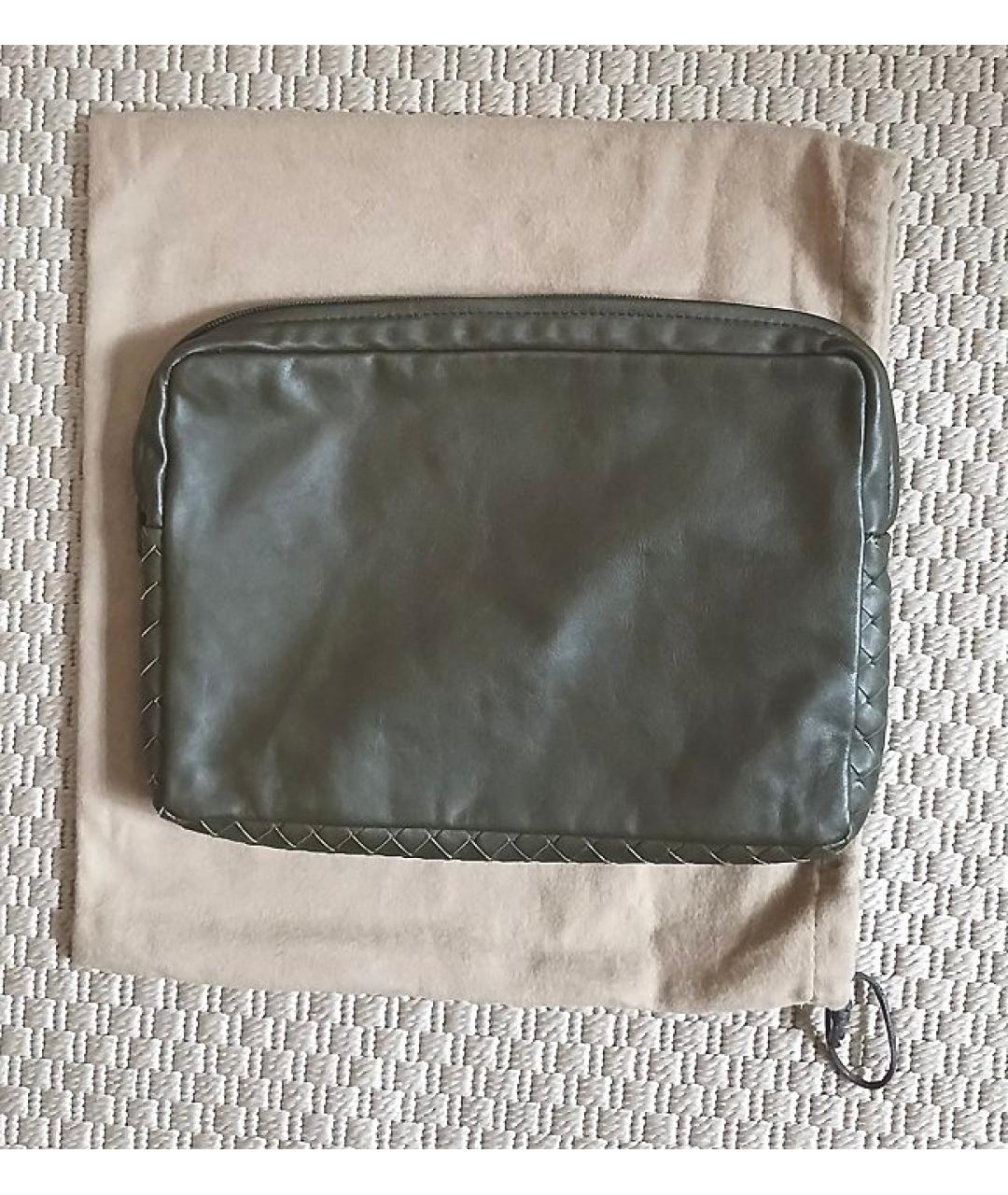 BOTTEGA VENETA Зеленая кожаная барсетка, фото 2