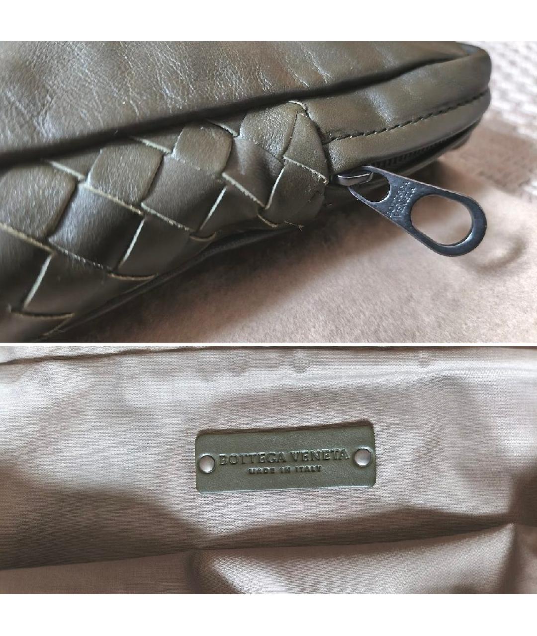 BOTTEGA VENETA Зеленая кожаная барсетка, фото 5