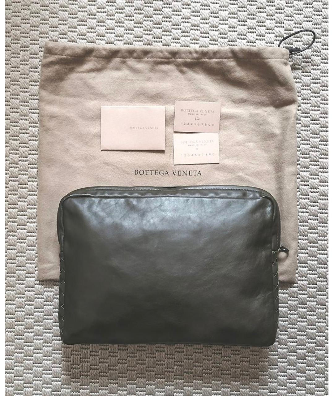 BOTTEGA VENETA Зеленая кожаная барсетка, фото 7