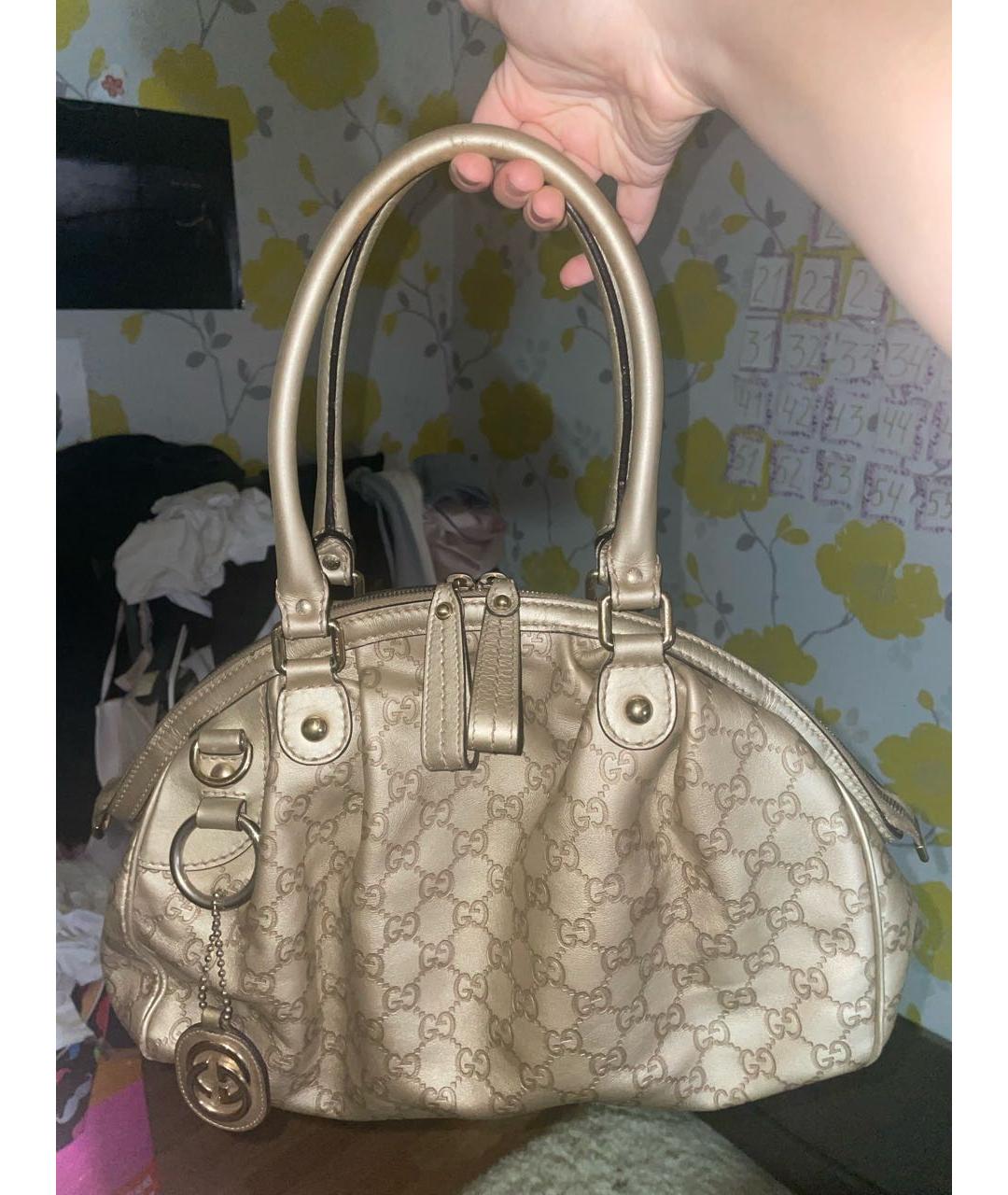 GUCCI Золотая жаккардовая сумка с короткими ручками, фото 9