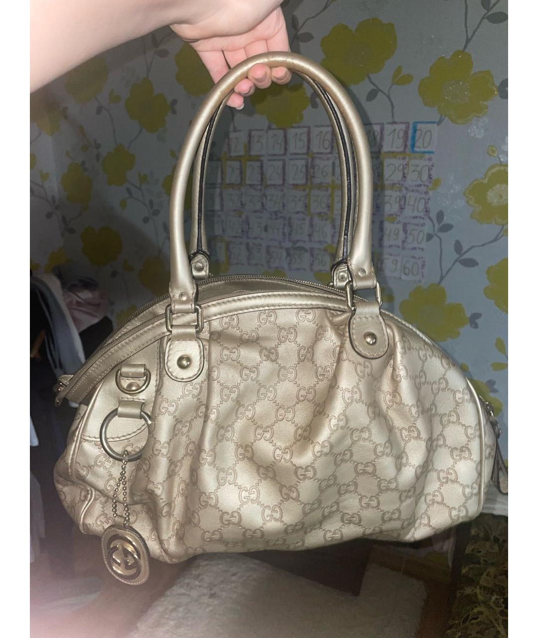 GUCCI Золотая жаккардовая сумка с короткими ручками, фото 2