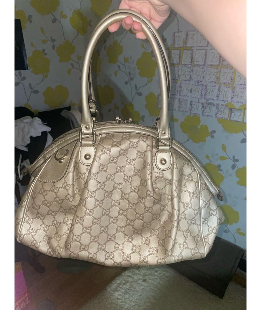GUCCI Золотая жаккардовая сумка с короткими ручками, фото 3