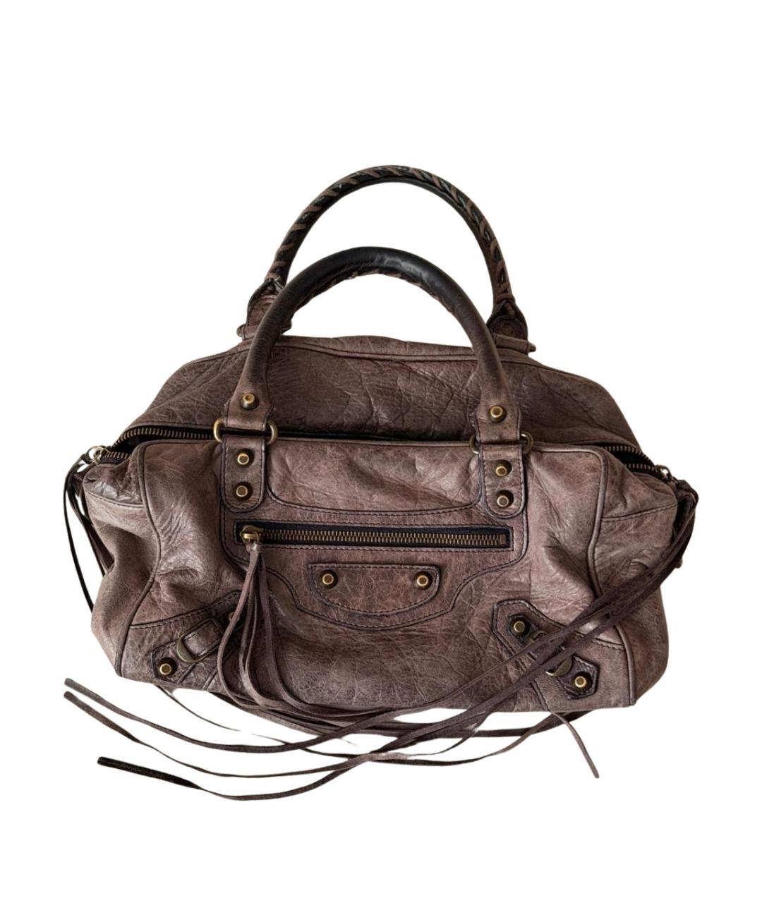 BALENCIAGA Коричневая кожаная сумка с короткими ручками, фото 1