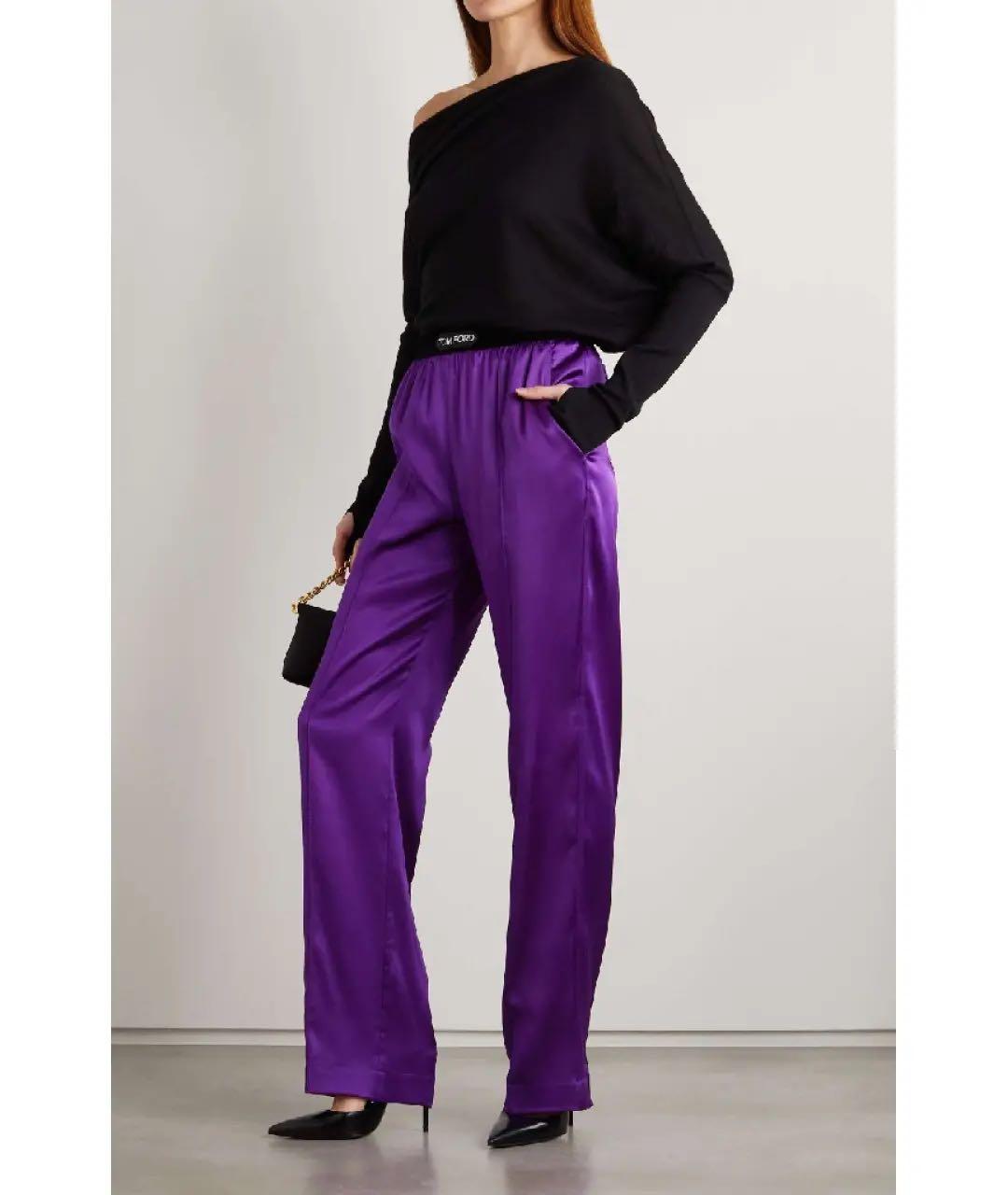 TOM FORD Фиолетовые шелковые прямые брюки, фото 8