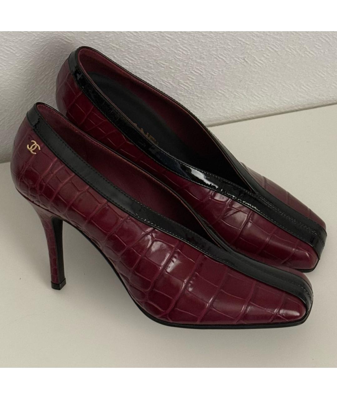 CHANEL Бордовые кожаные туфли, фото 5