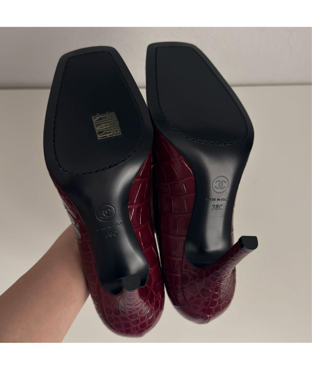 CHANEL Бордовые кожаные туфли, фото 7