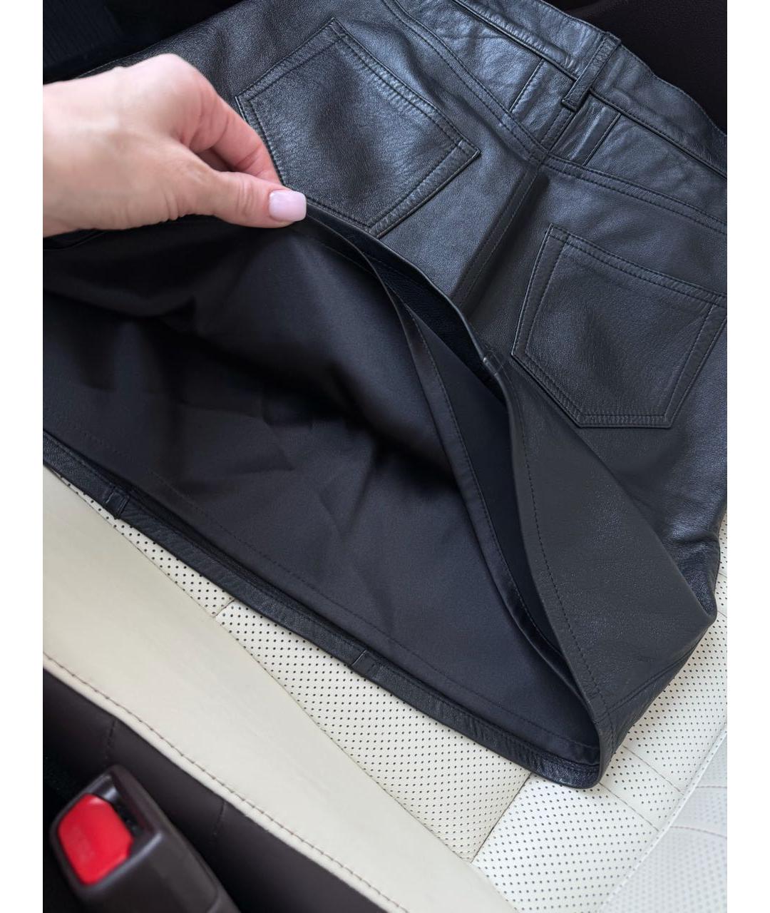 SAINT LAURENT Черная кожаная юбка мини, фото 4