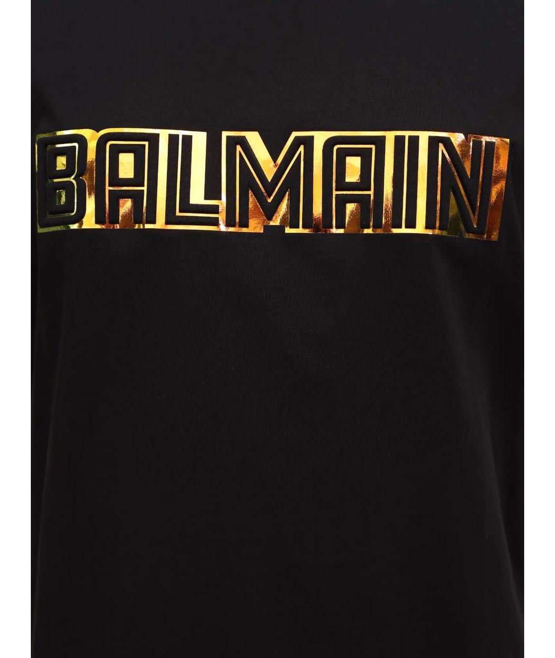 BALMAIN Черная хлопко-эластановая футболка, фото 4