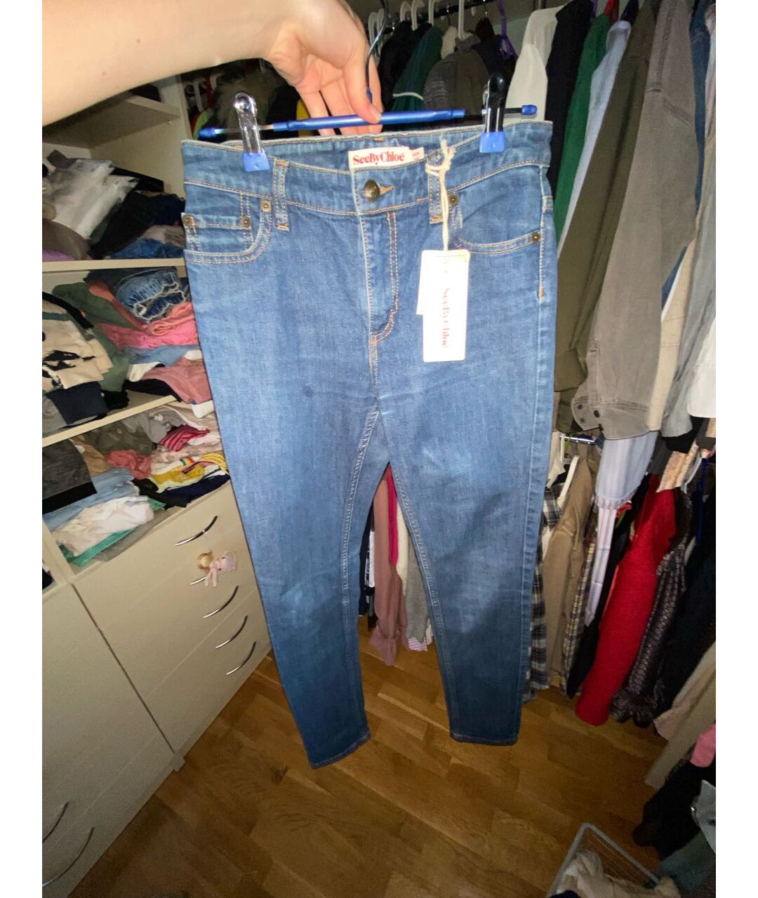 SEE BY CHLOE Синие хлопковые джинсы слим, фото 5