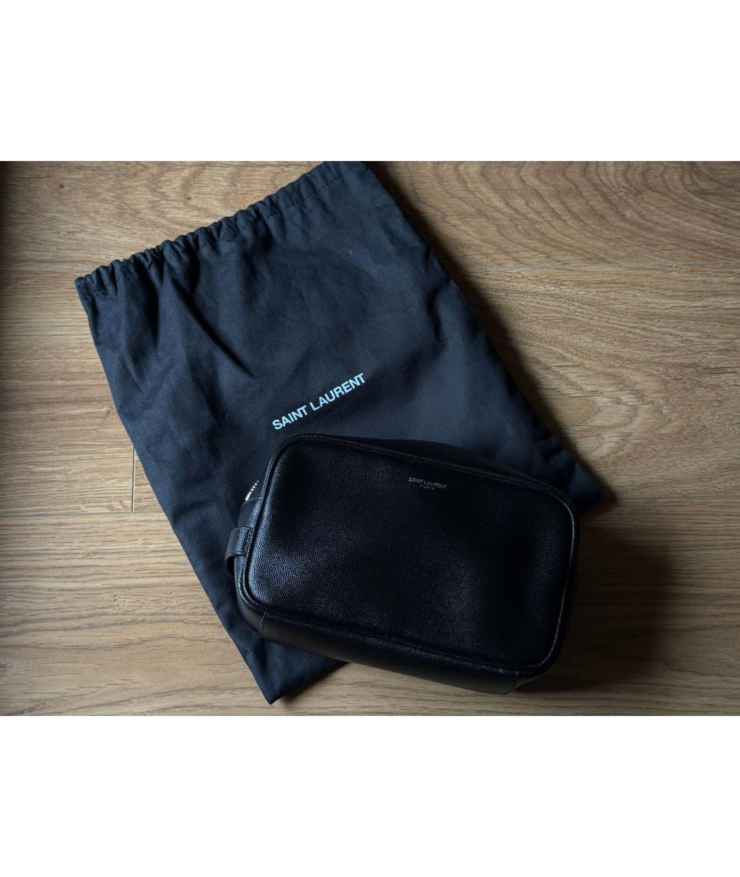SAINT LAURENT Черная кожаная косметичка, фото 6