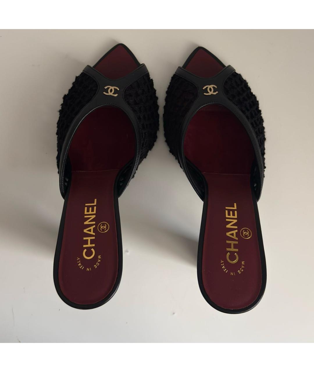 CHANEL Черные текстильные мюли, фото 3