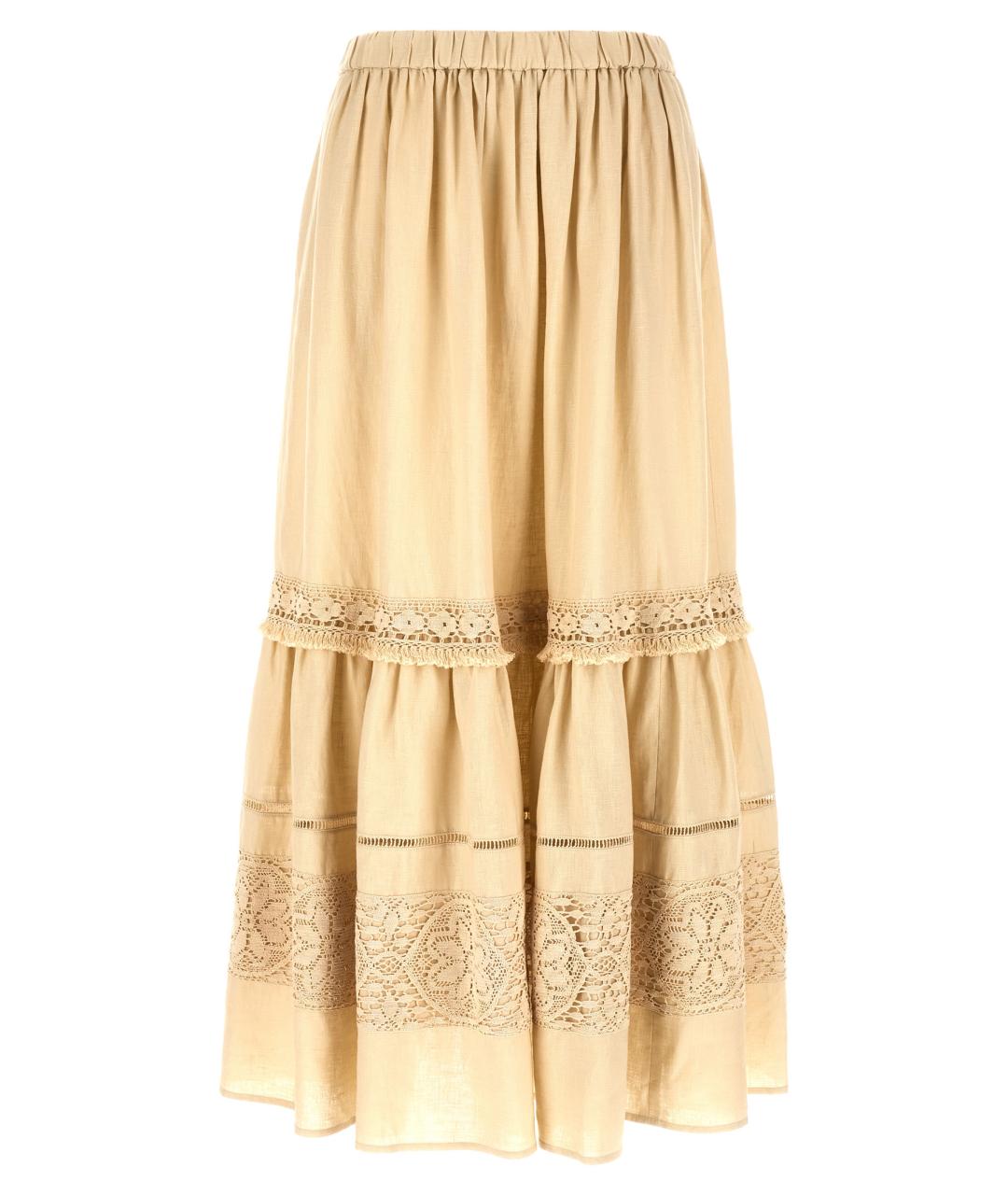 WEEKEND MAX MARA Бежевая льняная юбка макси, фото 1