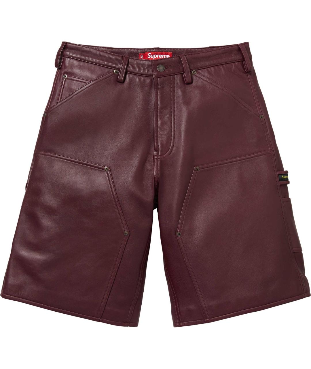 SUPREME Бордовые кожаные шорты, фото 1