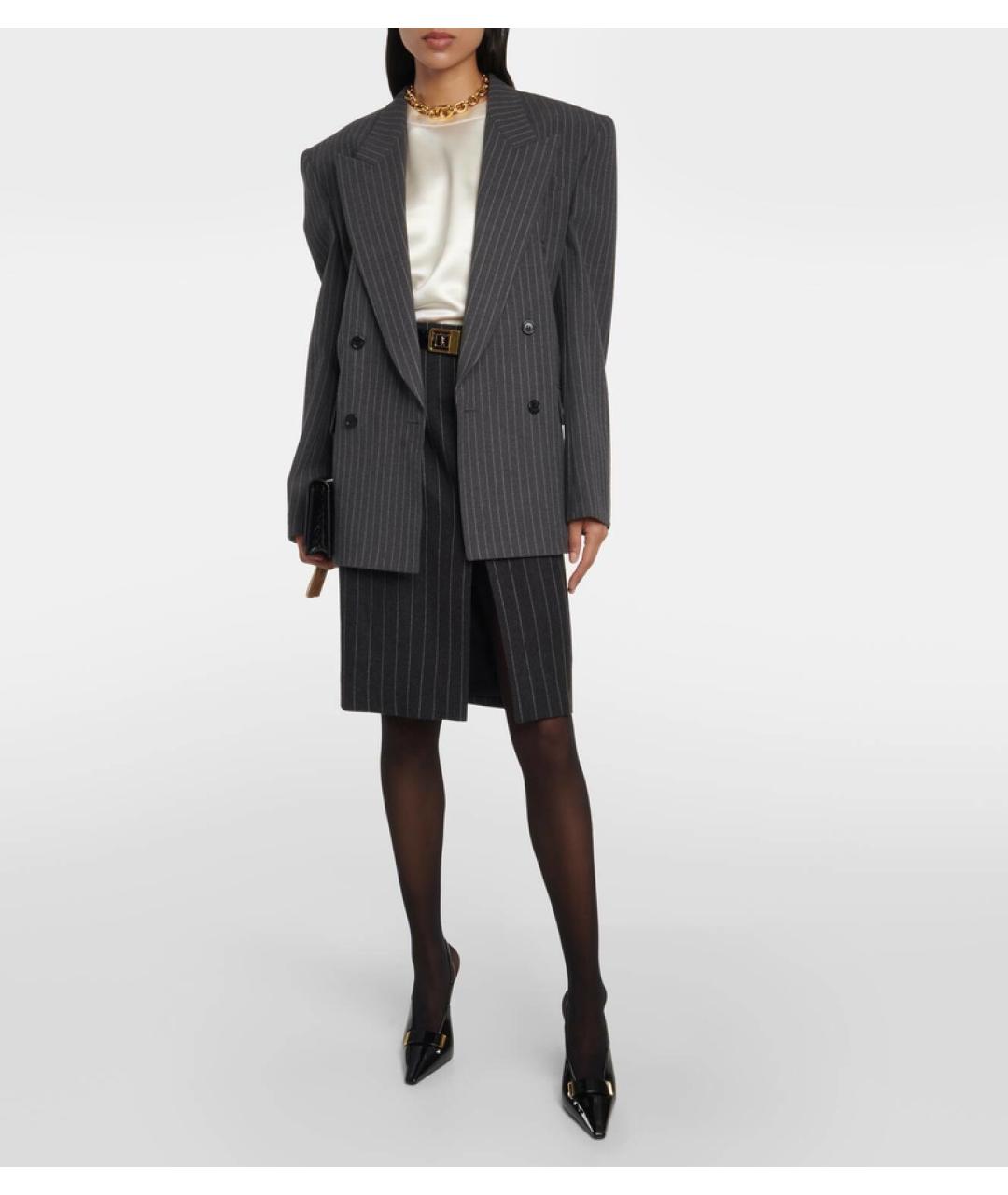 SAINT LAURENT Антрацитовая шерстяная юбка миди, фото 2